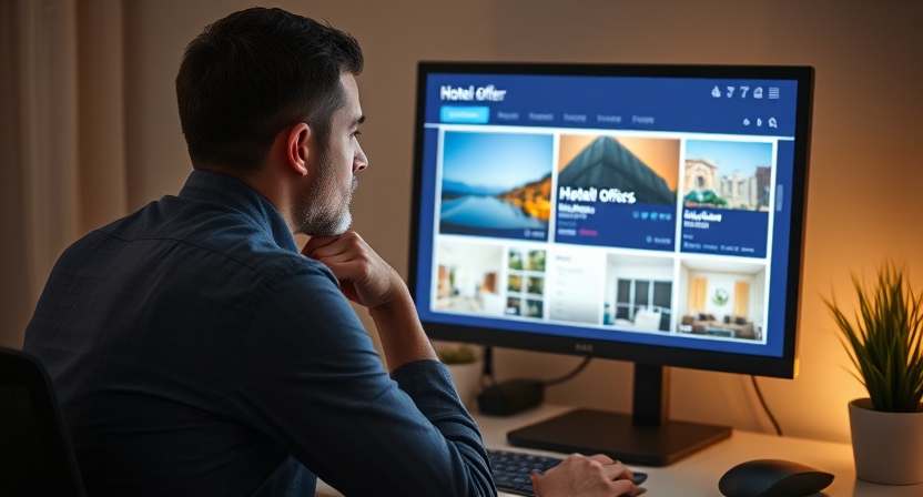 Traveler comparing hotel offers on a computer screen